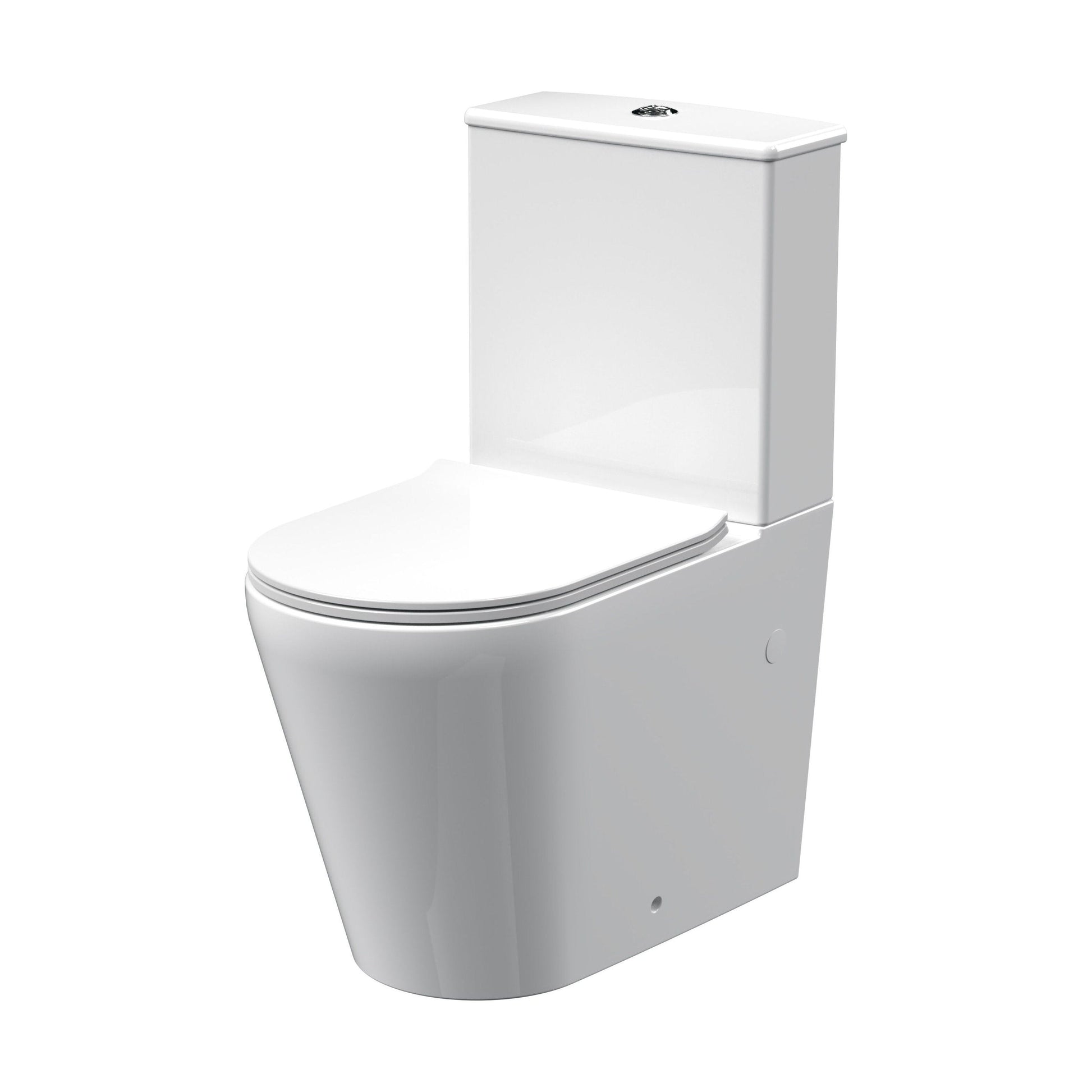 [BCQU650] Compact Rimless Flush to Wall Toilet Pan, Cistern & Soft Close Sandwich Seat - 798mm x 385mm x 612mm - Cutout