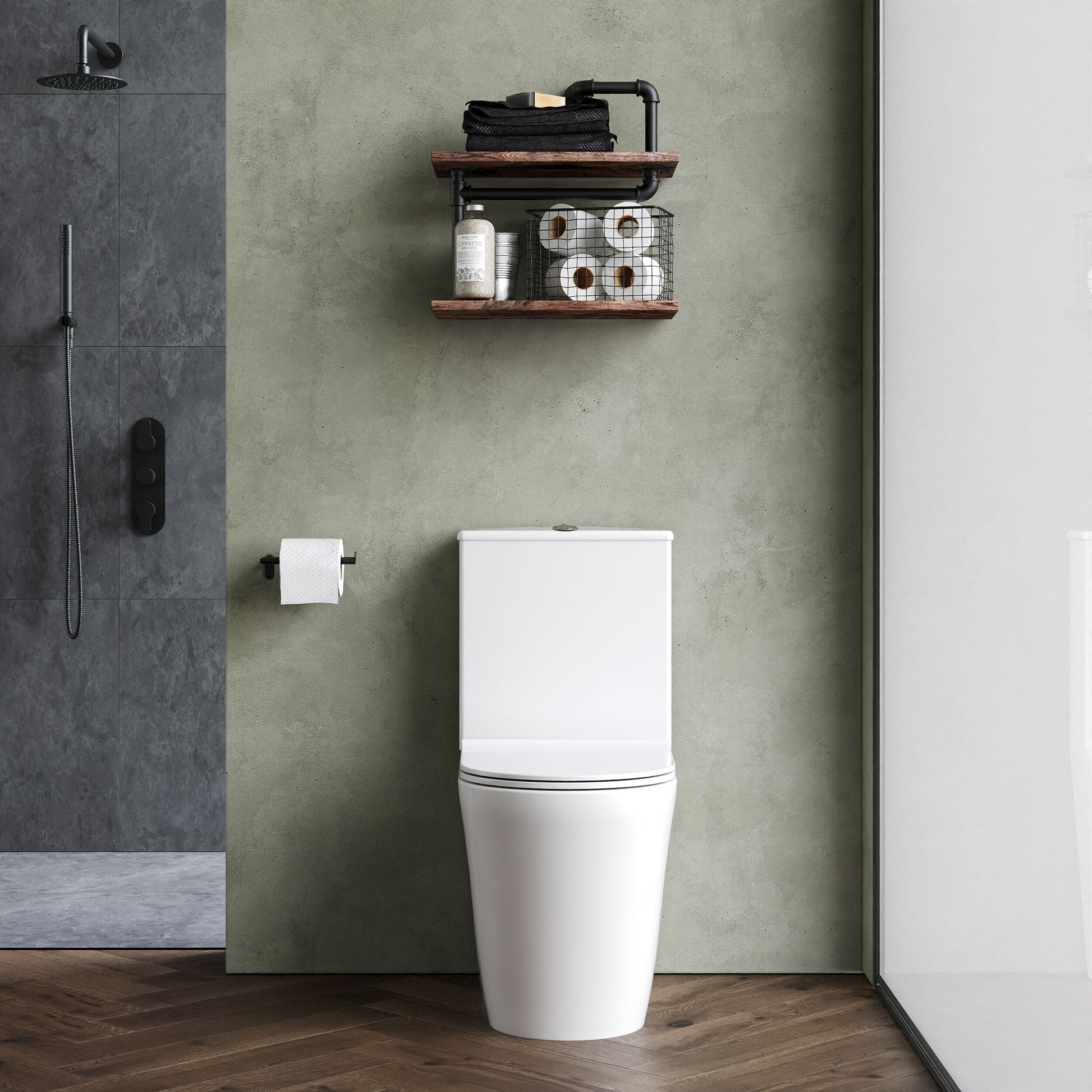 [BCQU650] Compact Rimless Flush to Wall Toilet Pan, Cistern & Soft Close Sandwich Seat - 798mm x 385mm x 612mm - Lifestyle 1