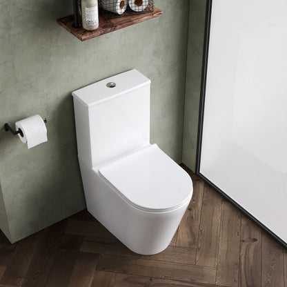 [BCQU650] Compact Rimless Flush to Wall Toilet Pan, Cistern & Soft Close Sandwich Seat - 798mm x 385mm x 612mm - Lifestyle 2