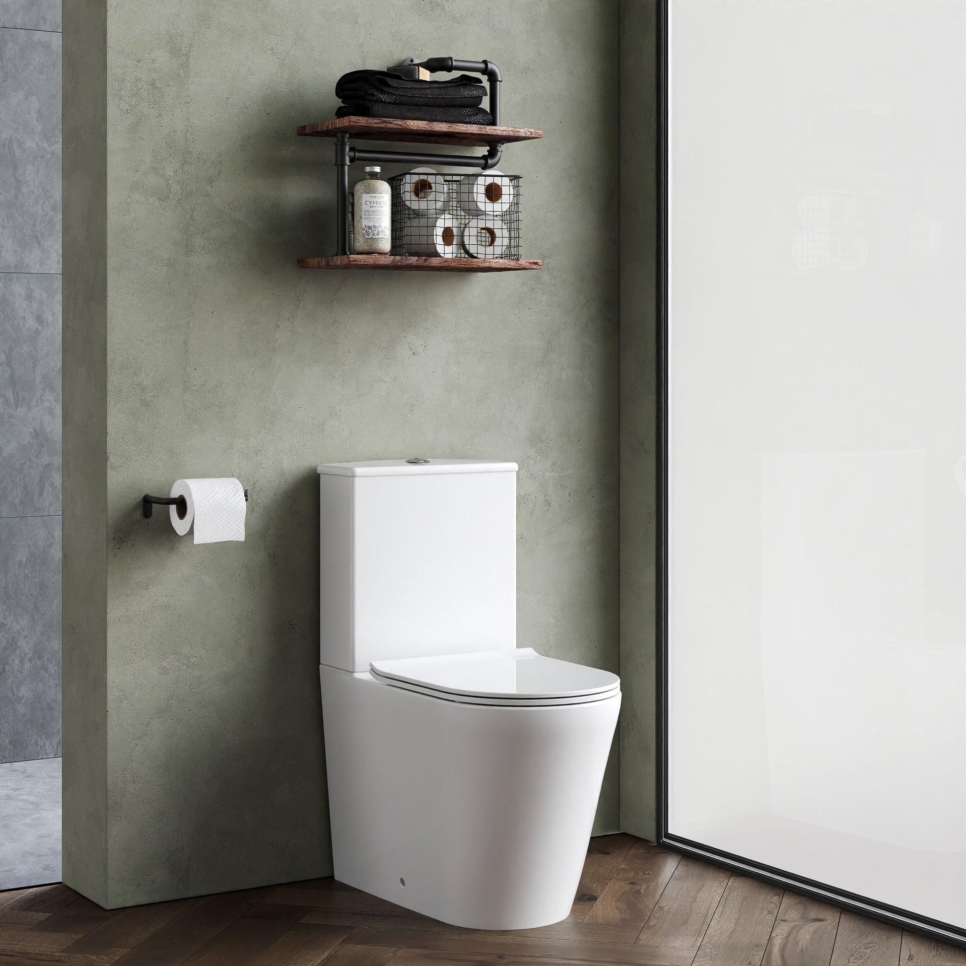 [BCQU650] Compact Rimless Flush to Wall Toilet Pan, Cistern & Soft Close Sandwich Seat - 798mm x 385mm x 612mm - Lifestyle 3