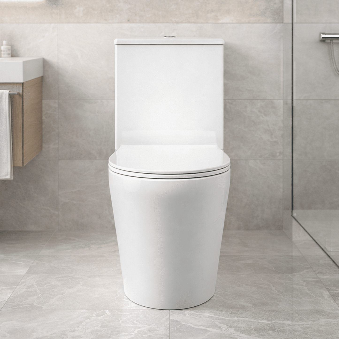 [BCQU650] Compact Rimless Flush to Wall Toilet Pan, Cistern & Soft Close Sandwich Seat - 798mm x 385mm x 612mm - Silo