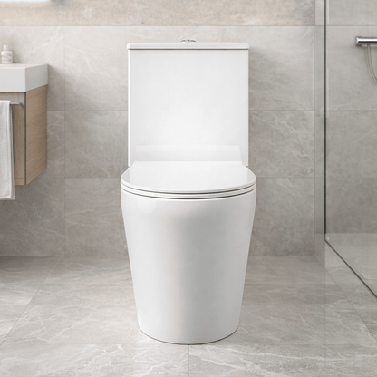 [BCQU650] Compact Rimless Flush to Wall Toilet Pan, Cistern & Soft Close Sandwich Seat - 798mm x 385mm x 612mm - Silo