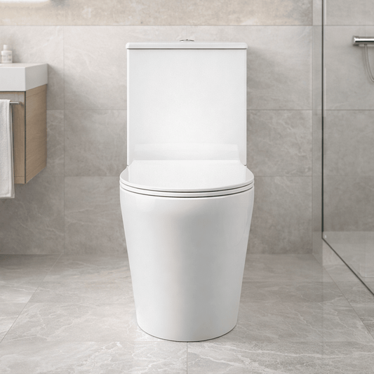 [BCQU650] Compact Rimless Flush to Wall Toilet Pan, Cistern & Soft Close Sandwich Seat - 798mm x 385mm x 612mm - Silo