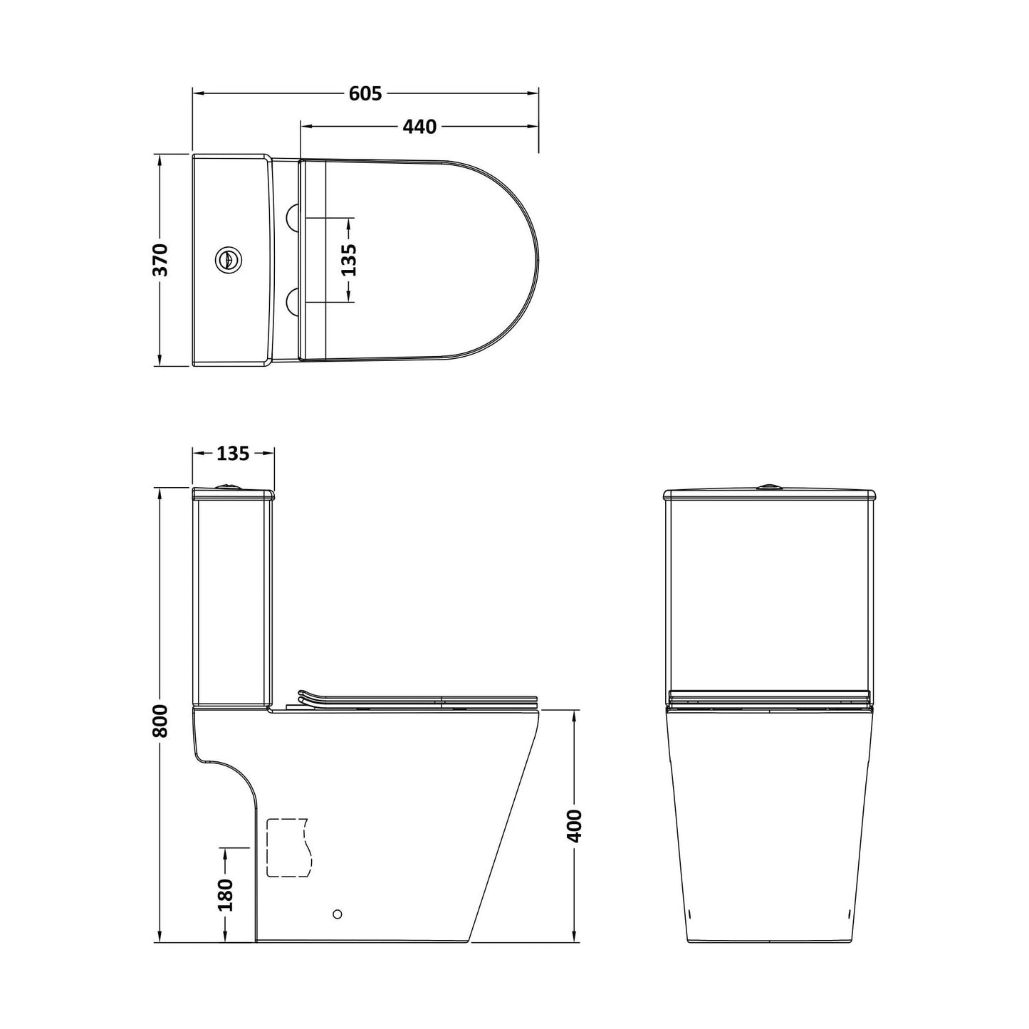 [BCQU651] Quinn Rimless Pan, Cistern & PP Seat - Technical Drawing