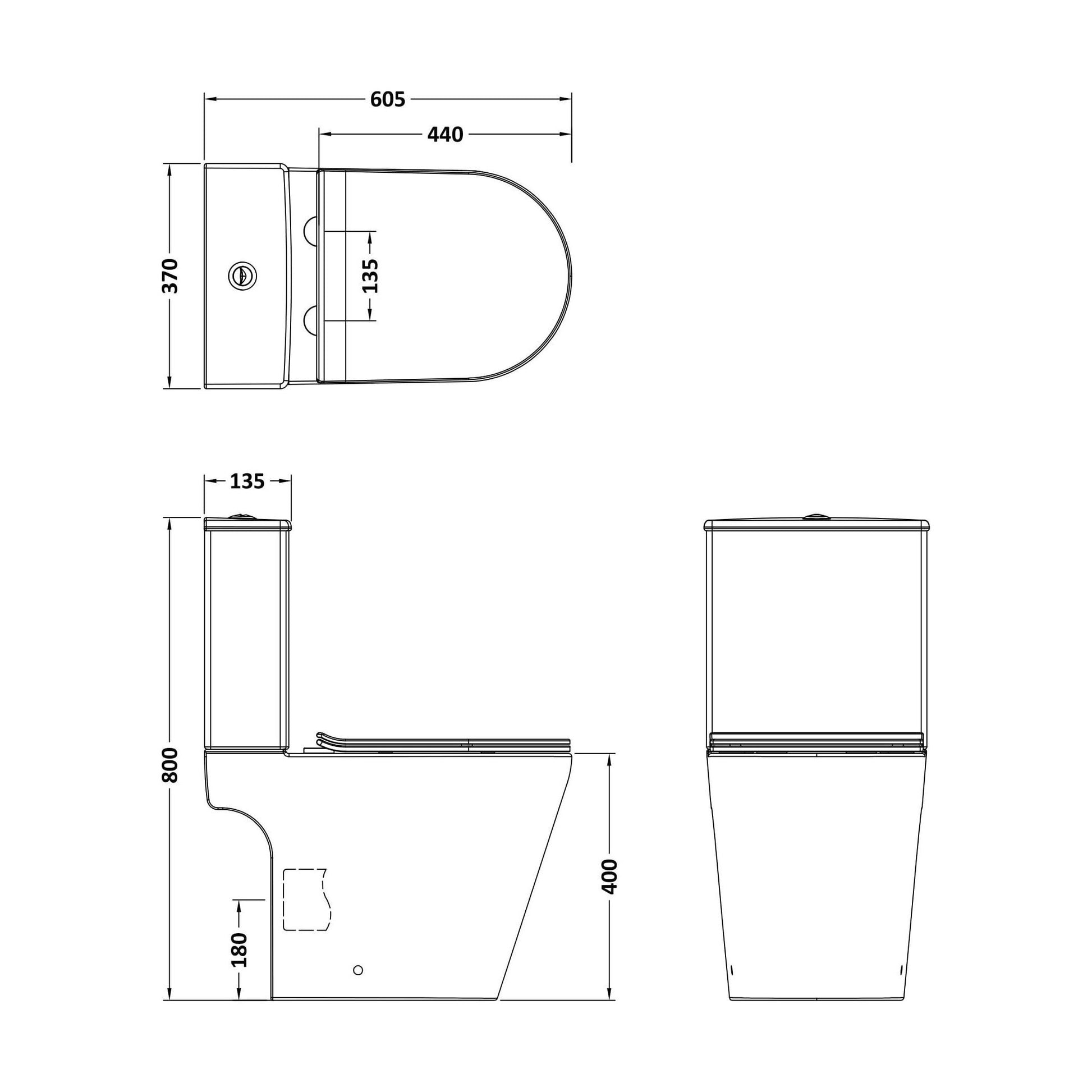 [BCQU651] Quinn Rimless Pan, Cistern & PP Seat - Technical Drawing