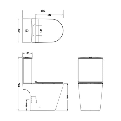 [BCQU651] Quinn Rimless Pan, Cistern & PP Seat - Technical Drawing