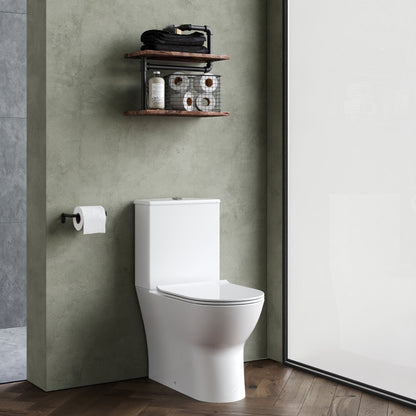 [BCQU850] Rimless Flush to Wall Close Coupled Toilet Pan, Cistern & Soft Close Sandwich Seat - 806mm x 375mm x 612mm - Lifestyle 3