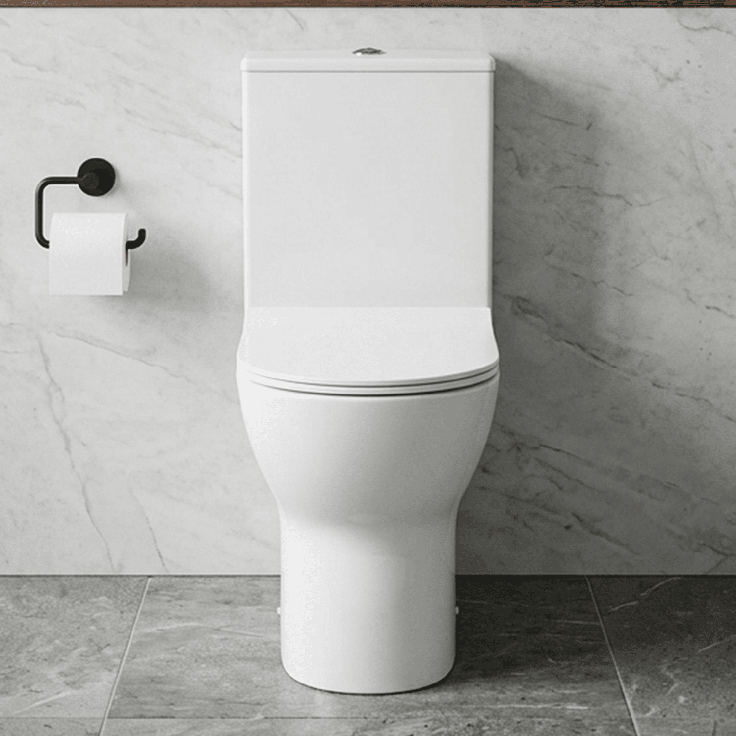 [BCQU850] Rimless Flush to Wall Close Coupled Toilet Pan, Cistern & Soft Close Sandwich Seat - 806mm x 375mm x 612mm - Silo