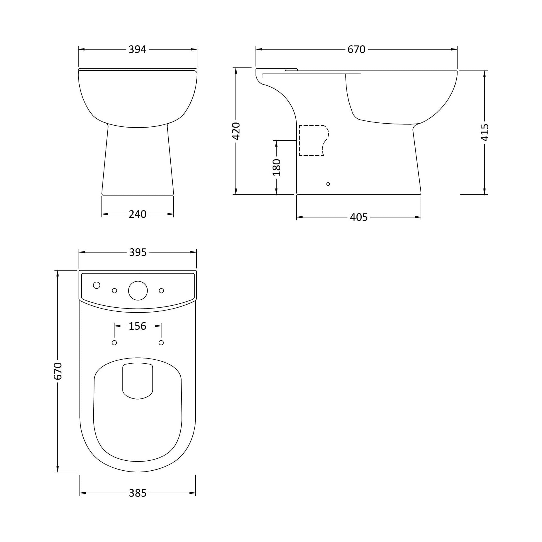 [BCRI005] Newborough Ceramic Bathroom Bundle: Compact or Close-Coupled Toilet Pan, Cistern & Soft-Close Seat and 560mm 1-Tap-Hole Basin with Full Pedestal - Technical Drawing