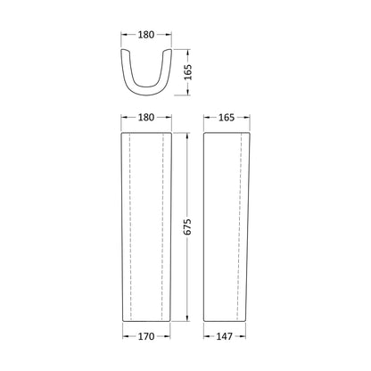 [BCRI103] Balterley 675mm Contemporary Full Pedestal - Technical Drawing