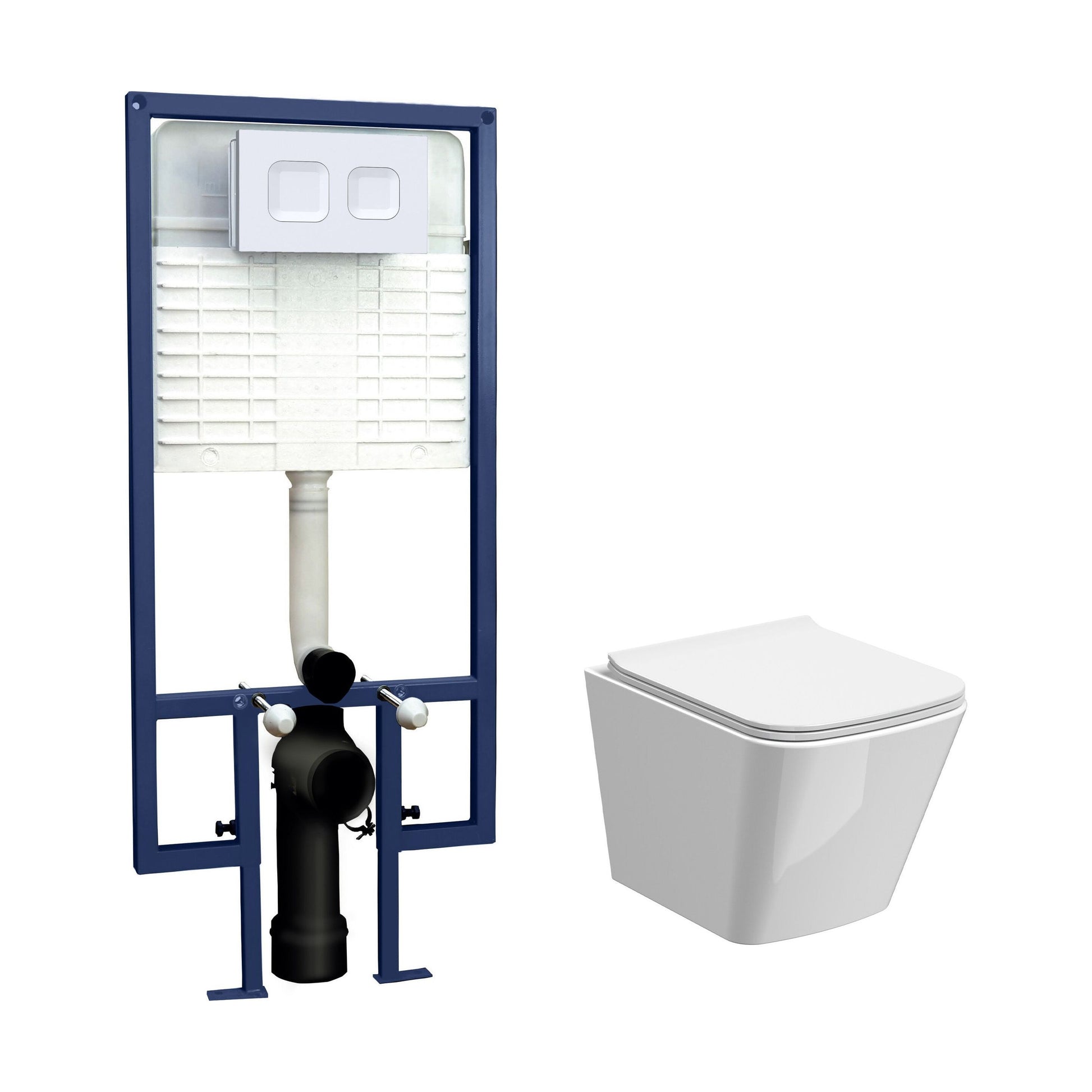 [BCRL002] Hilderstone Contemporary Square Wall Hung Toilet Pan and Seat with Concealed Cistern and Flush Plate with Square Buttons - White - Cutout