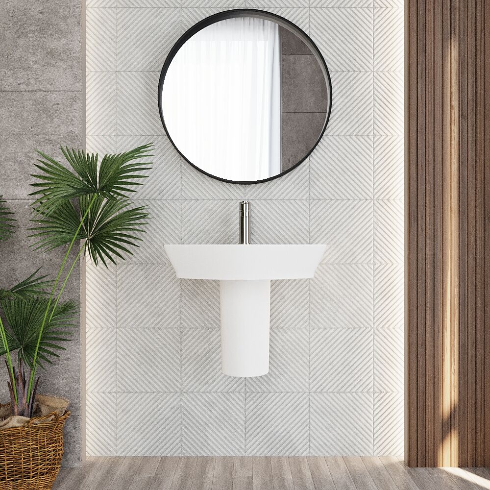 [BCSP005] Spirit Square Ceramic Basin and Semi Pedestal, 550mm - Balterley - Lifestyle 1