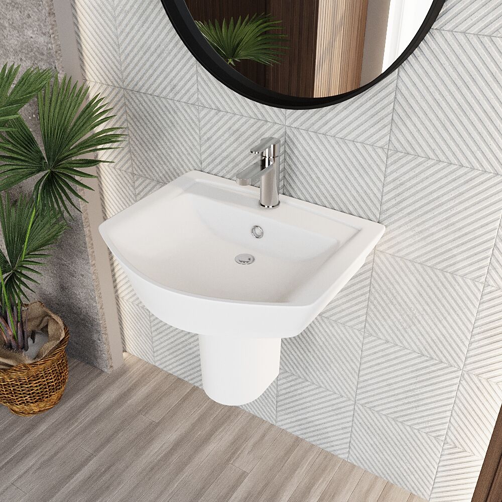 [BCSP005] Spirit Square Ceramic Basin and Semi Pedestal, 550mm - Balterley - Lifestyle 2