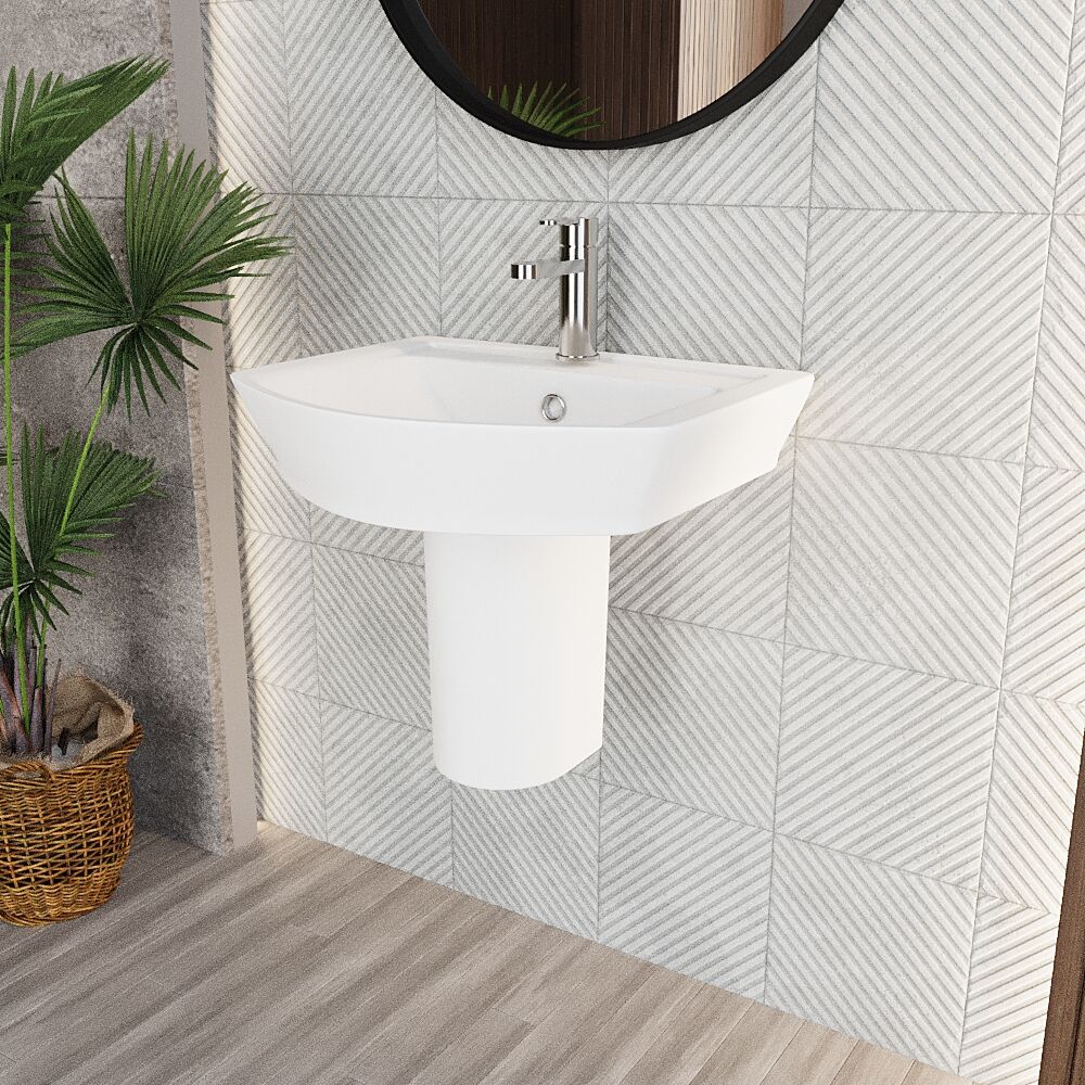 [BCSP005] Spirit Square Ceramic Basin and Semi Pedestal, 550mm - Balterley - Lifestyle 3