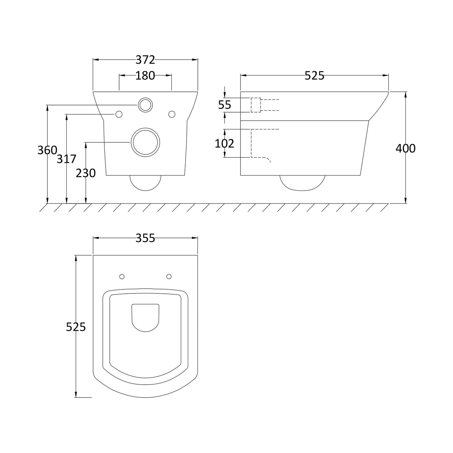 [BCSP300C] Wall Hung Pan - Technical Drawing