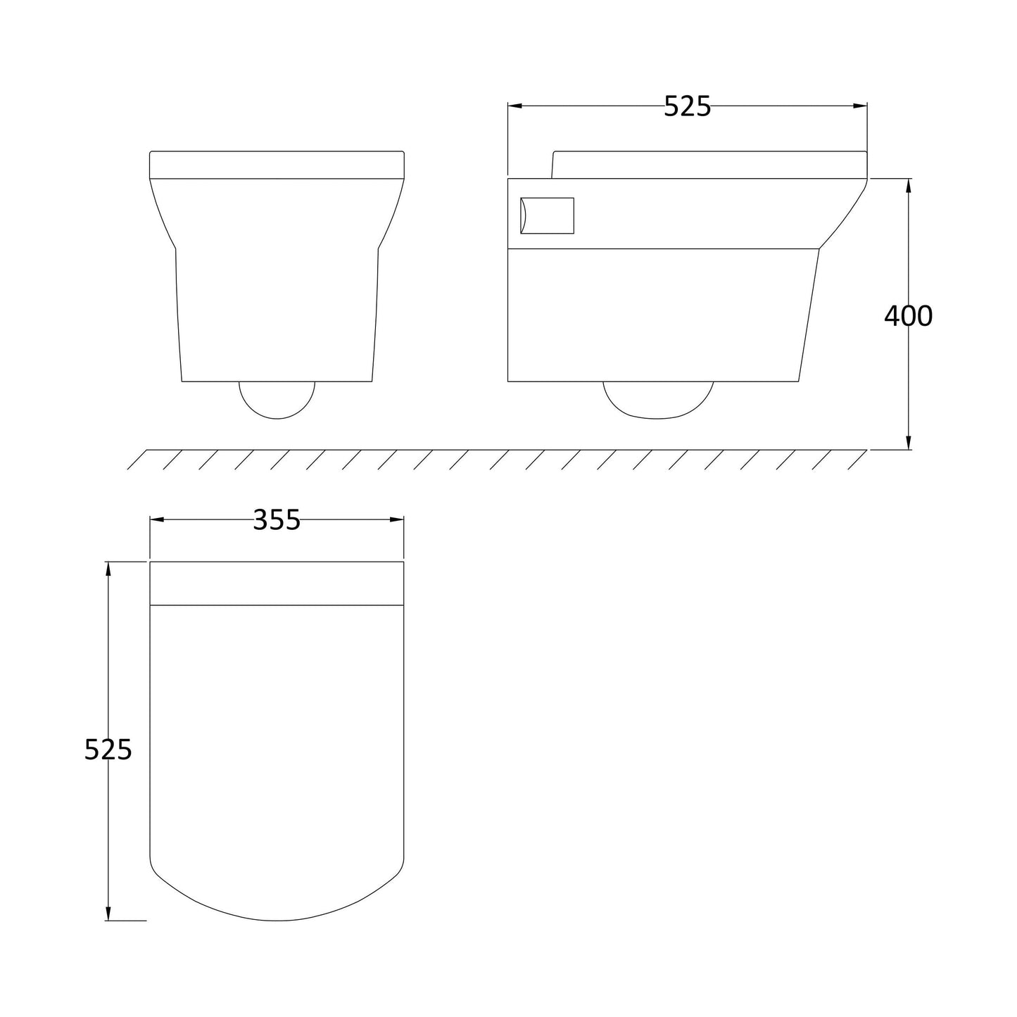 [BCSPT007] Spirit Square Wall Hung Ceramic Toilet Pan & Soft Close & Seat, 400mm - Balterley - Technical Drawing