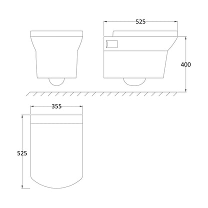 [BCSPT007] Spirit Square Wall Hung Ceramic Toilet Pan & Soft Close & Seat, 400mm - Balterley - Technical Drawing