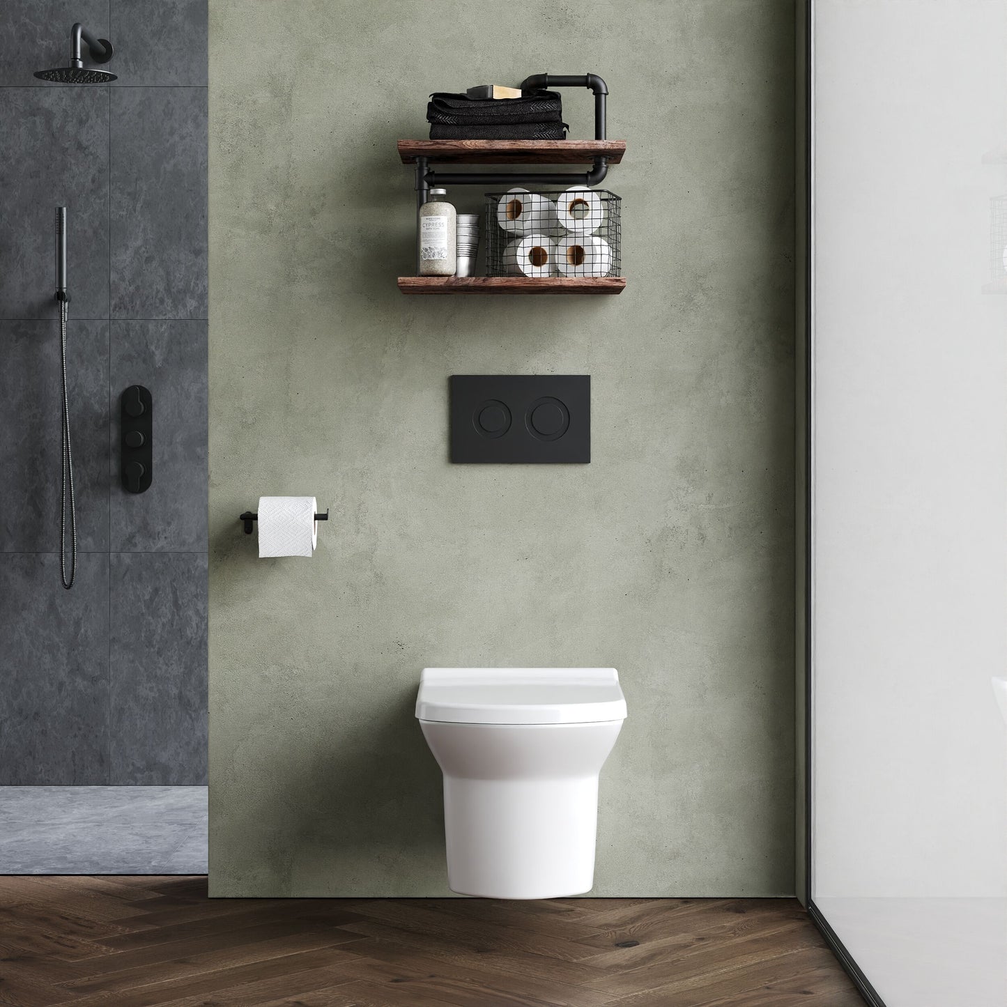 [BCSPT007] Spirit Square Wall Hung Ceramic Toilet Pan & Soft Close & Seat, 400mm - Balterley - Lifestyle 1