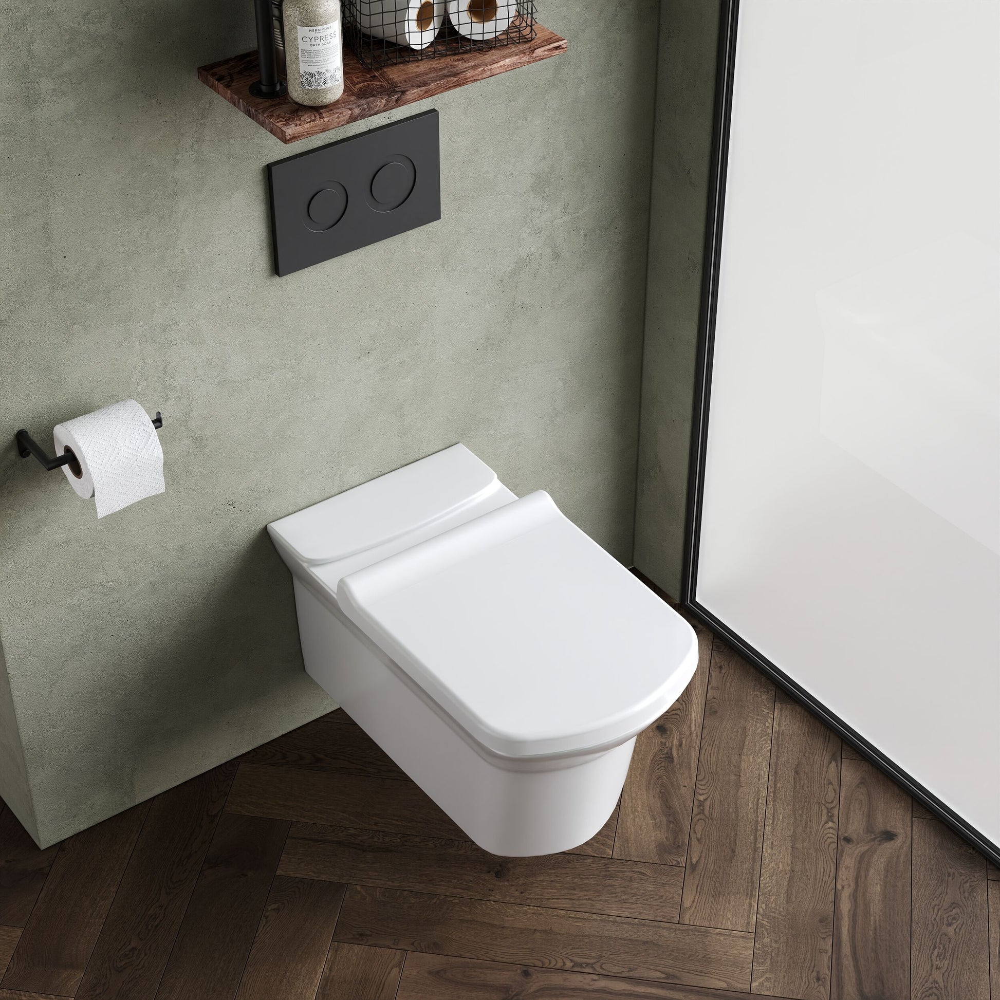 [BCSPT007] Spirit Square Wall Hung Ceramic Toilet Pan & Soft Close & Seat, 400mm - Balterley - Lifestyle 2