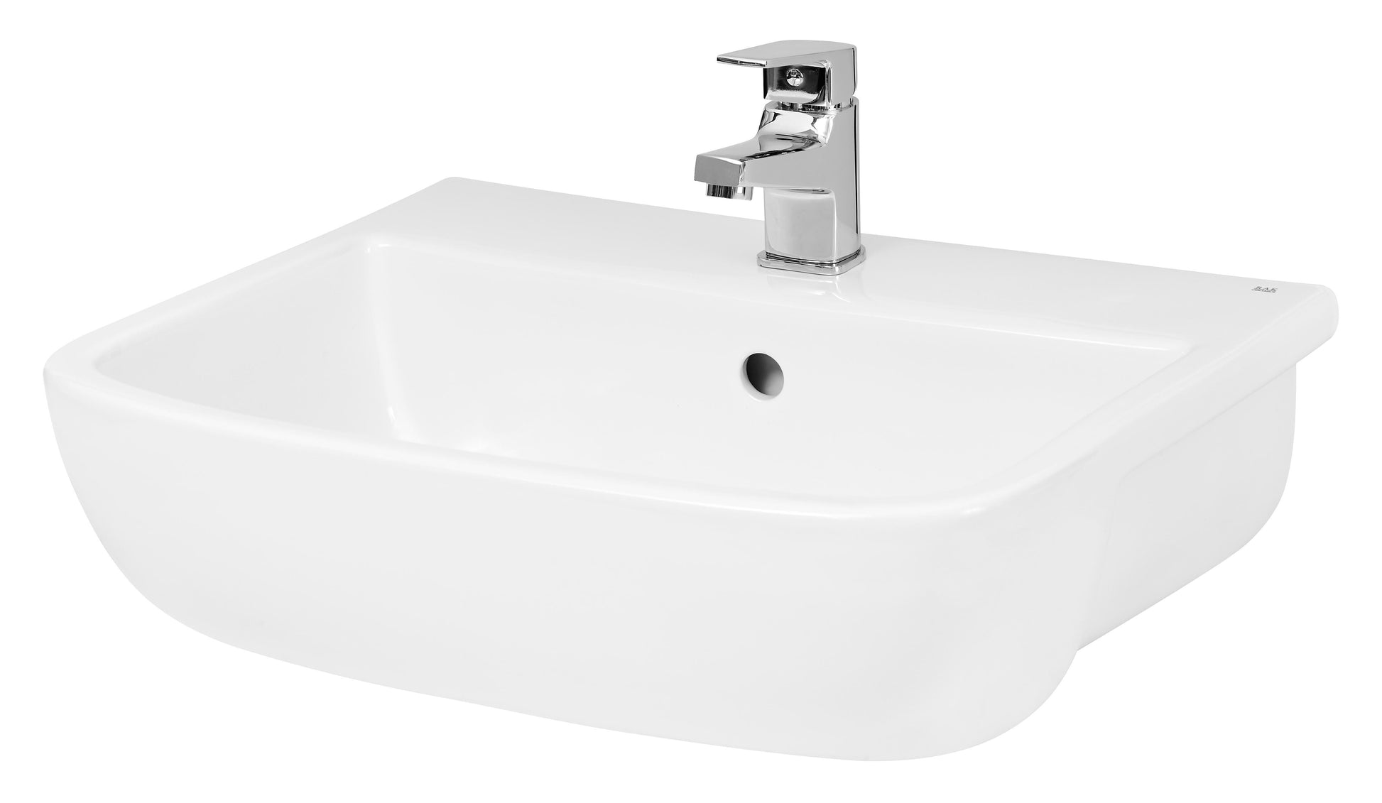 [BCSR003] Square Ceramics Semi Recessed 1 Tap Hole Minimalist Basin (Tap Not Included), 520mm - Balterley - Cutout