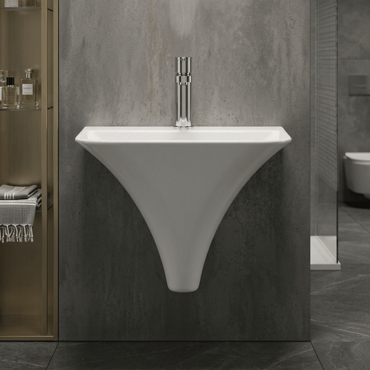 [BCSU102] Trysull Contemporary Wall Hung 1 Tap Hole Ceramic Bathroom Basin, 350 x 460 x 415mm - Silo