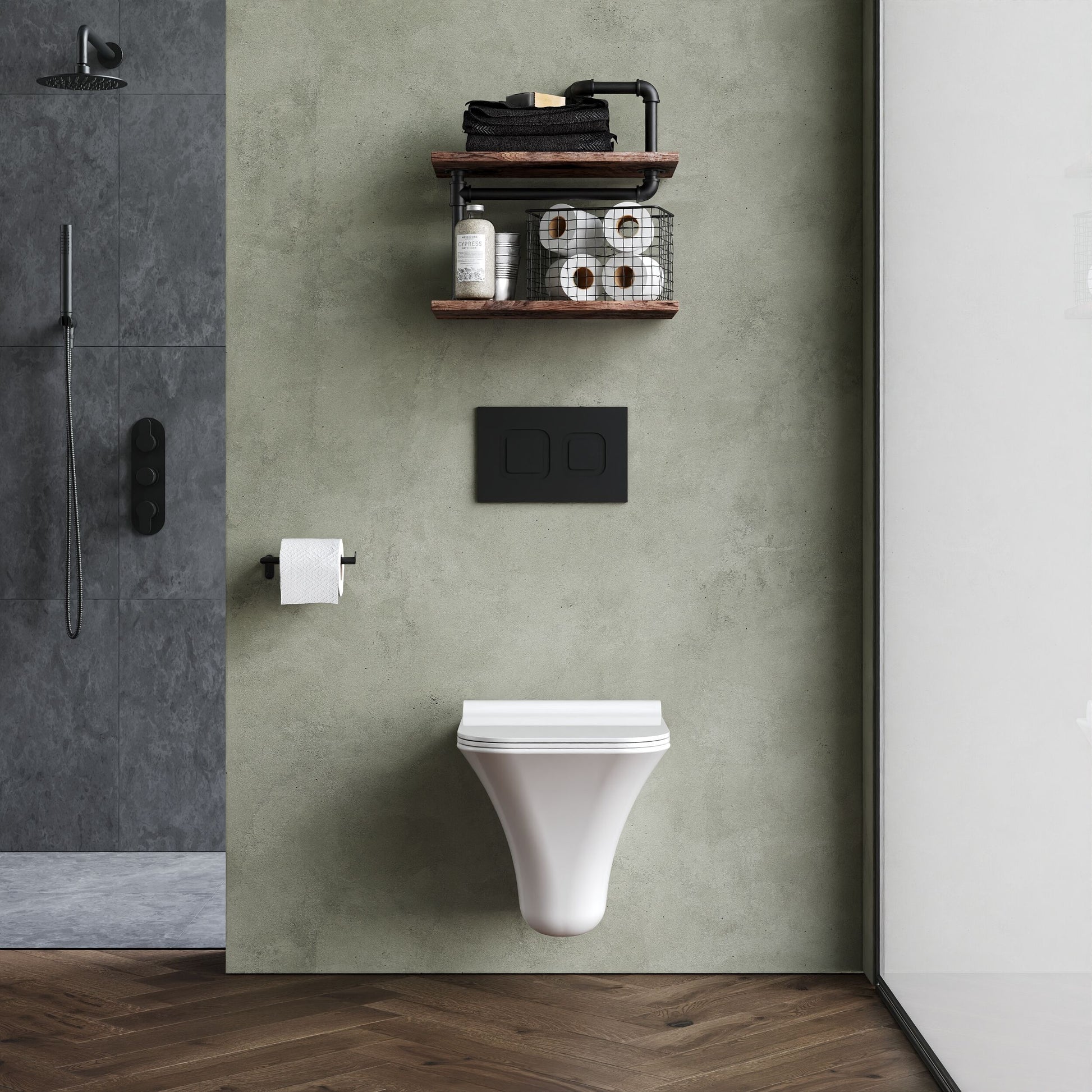 [BCSU140] Trysull Contemporary Wall Hung Rimless Toilet Pan and Seat, 355 x 350 x 490mm - Lifestyle 1