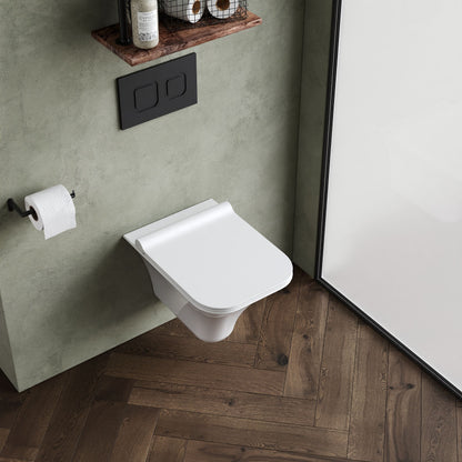 [BCSU140] Trysull Contemporary Wall Hung Rimless Toilet Pan and Seat, 355 x 350 x 490mm - Lifestyle 2