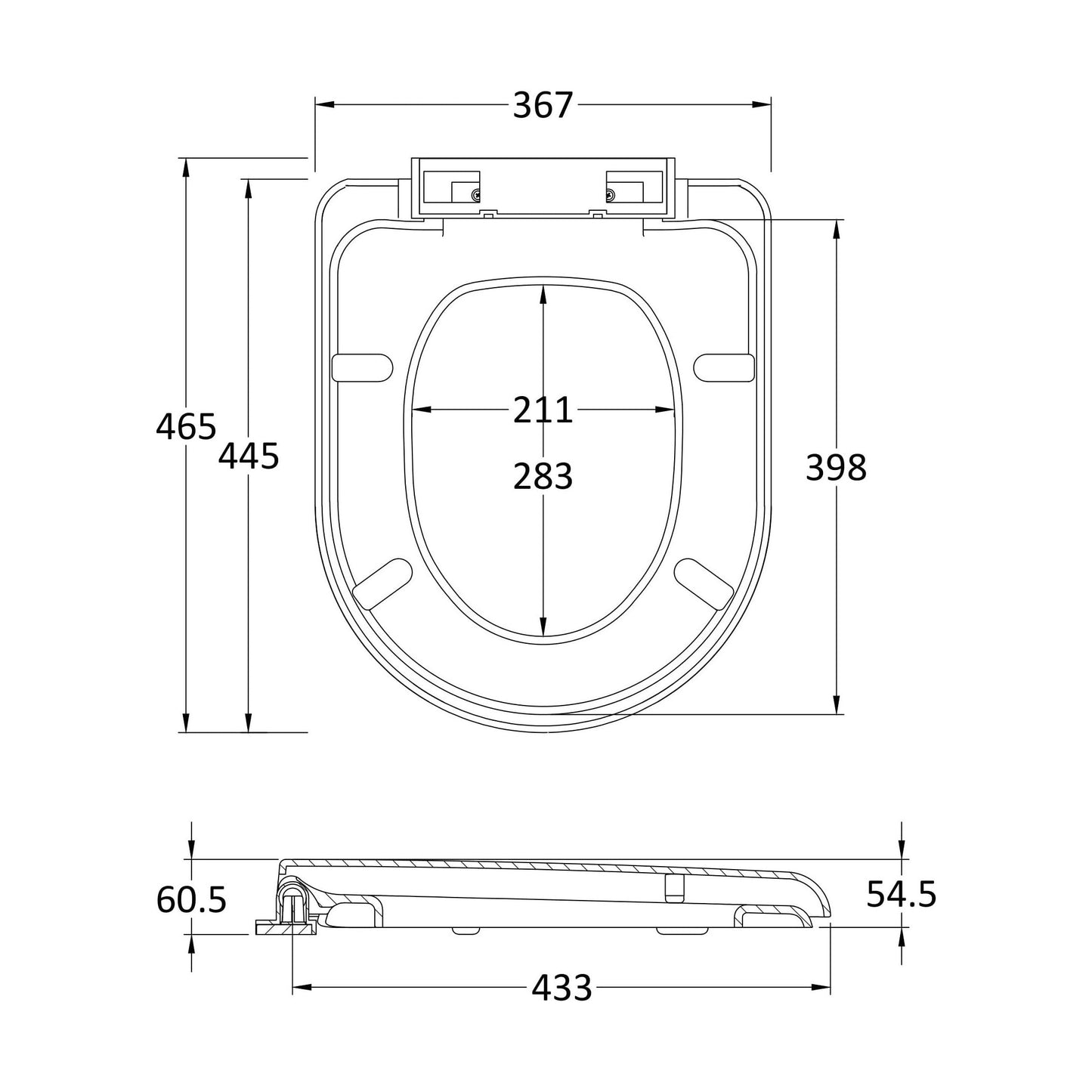 [BCTS002] Standard D Shape Top Fix Soft Close - White - Technical Drawing