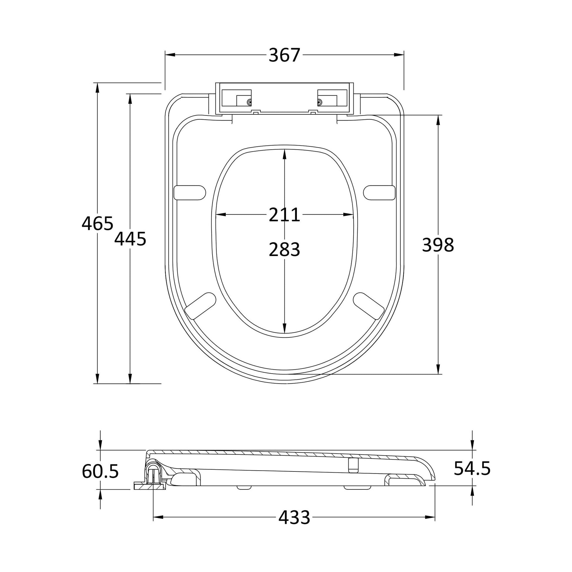 [BCTS002] Standard D Shape Top Fix Soft Close - White - Technical Drawing