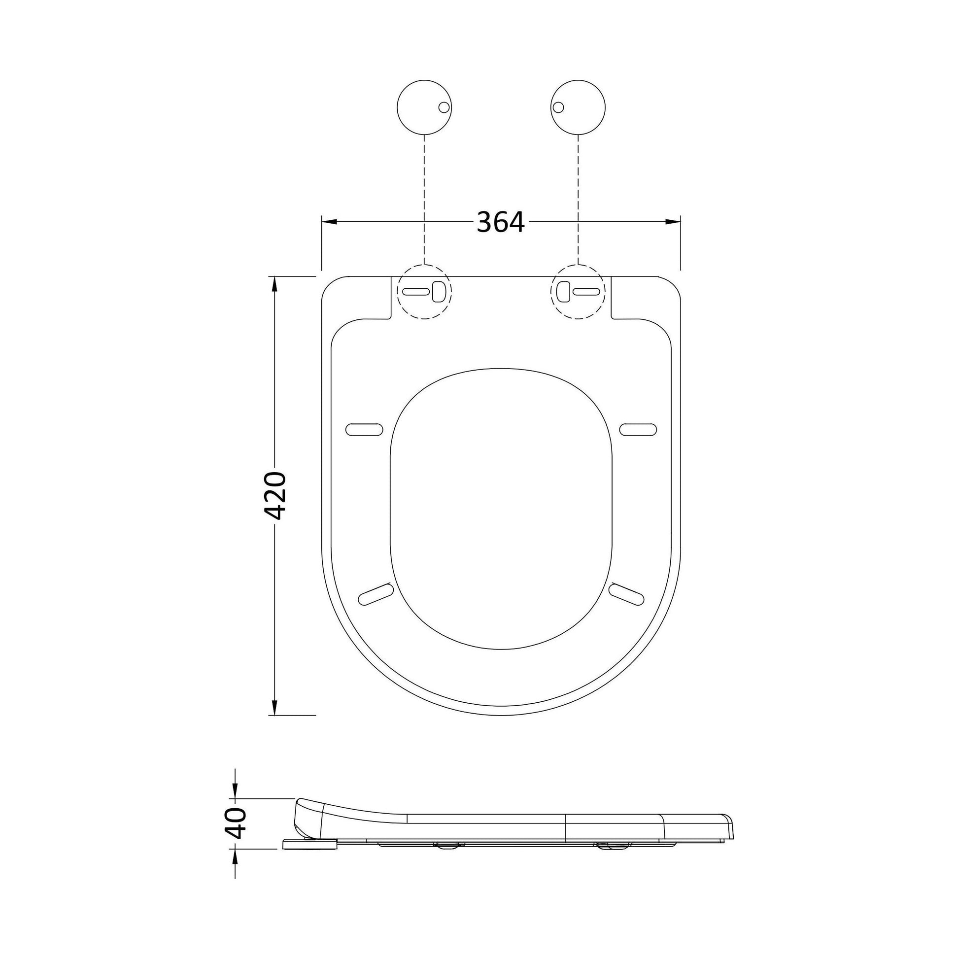 [BCTS004W] Balterley D-Shaped Soft Close Gloss White Toilet Seat With Top Fix Hinge - Technical Drawing