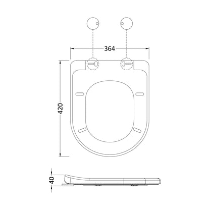 [BCTS004W] Balterley D-Shaped Soft Close Gloss White Toilet Seat With Top Fix Hinge - Technical Drawing