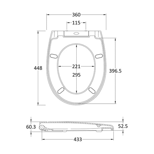 [BCTS006] Luxury Round Top Fix Soft Close - White - Technical Drawing
