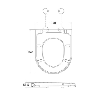 [BCTS007B] Balterley D-Shaped Soft Close Gloss White Toilet Seat With Top Fix Hinge - Technical Drawing
