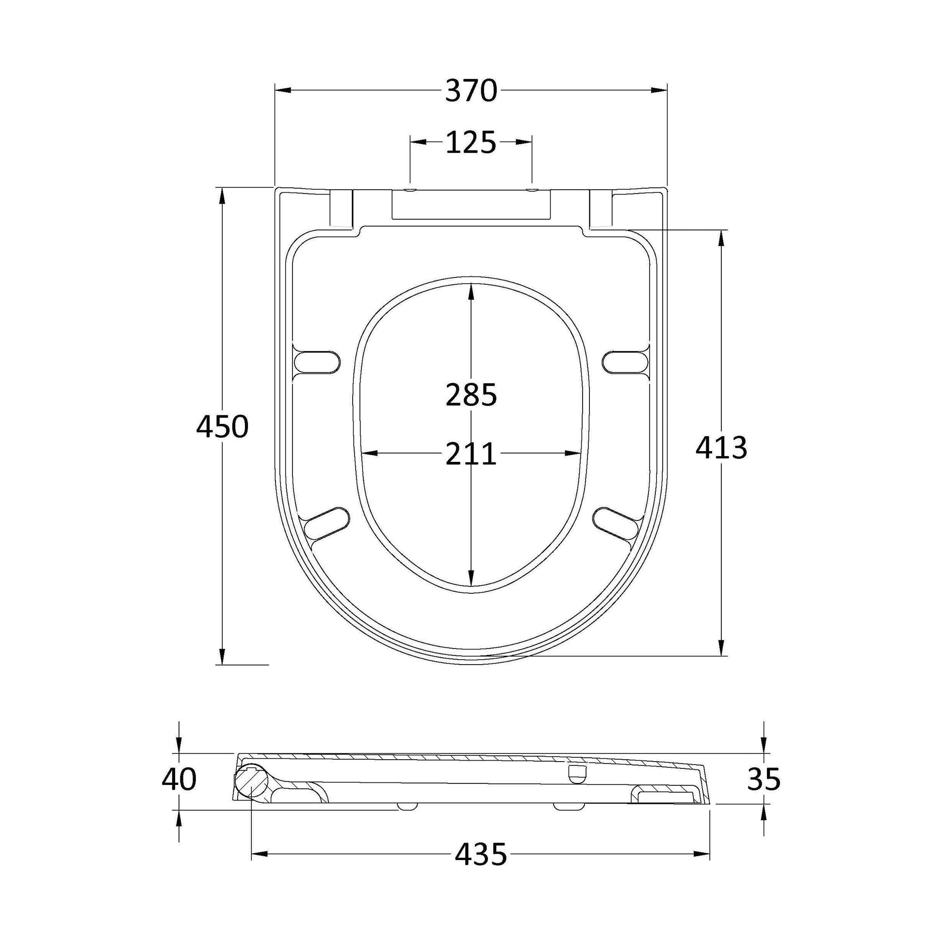 [BCTS007] Luxury D Shape Top Fix Soft Close - White - Technical Drawing