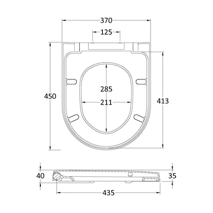 [BCTS007] Luxury D Shape Top Fix Soft Close - White - Technical Drawing