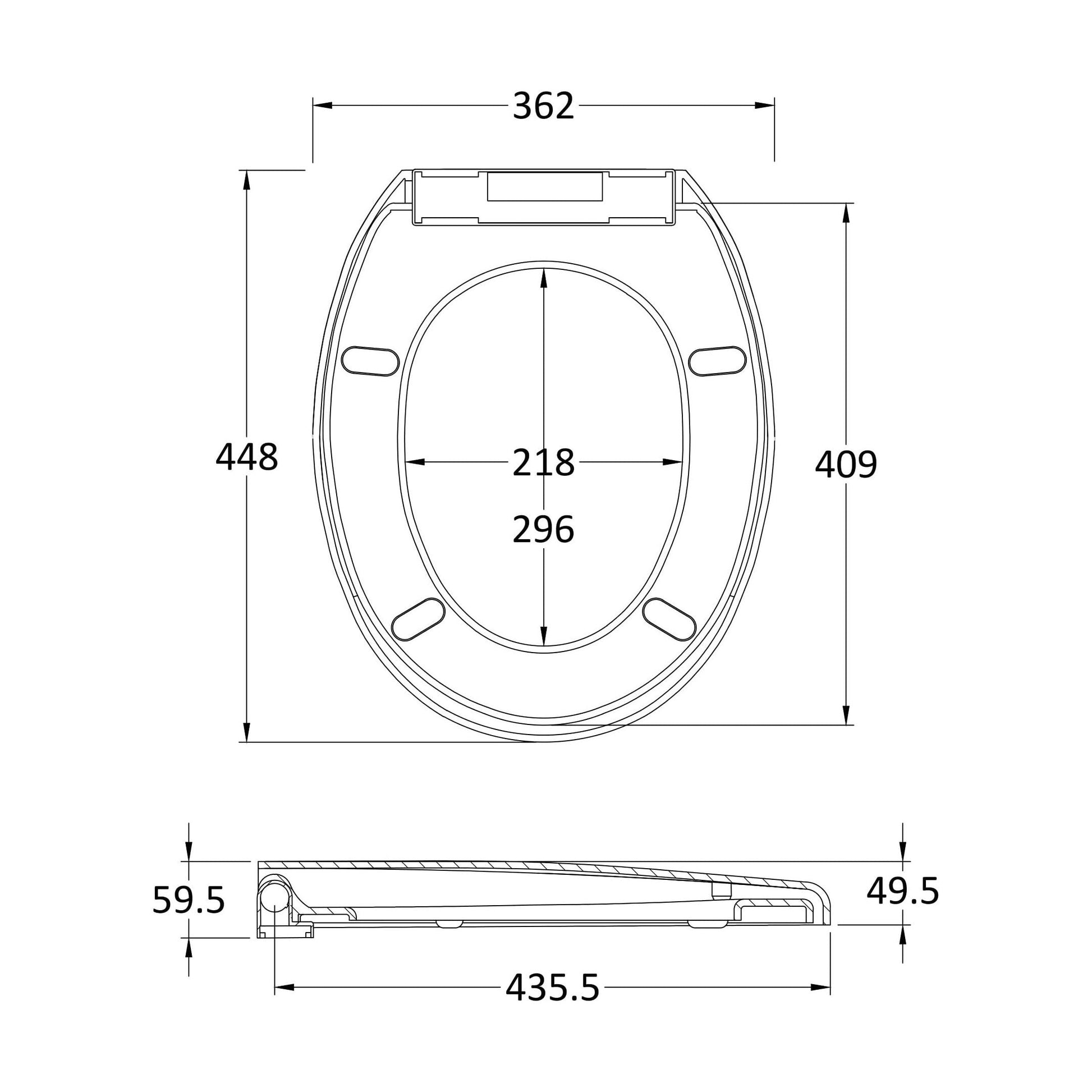 [BCTS008] Standard Round Top Fix Soft Close - White - Technical Drawing