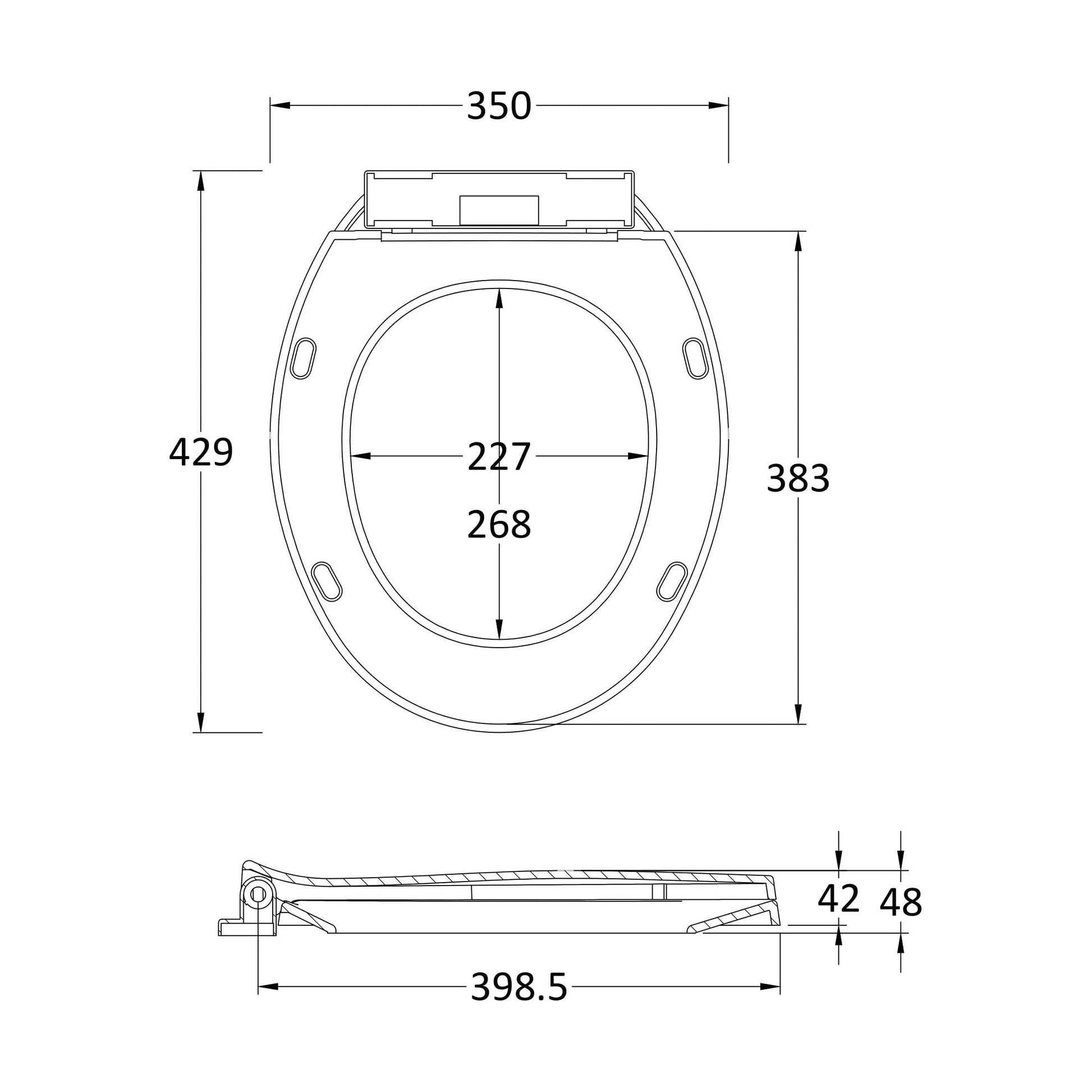 [BCTS010] Standard Round Bottom Fix Soft Close - White - Technical Drawing