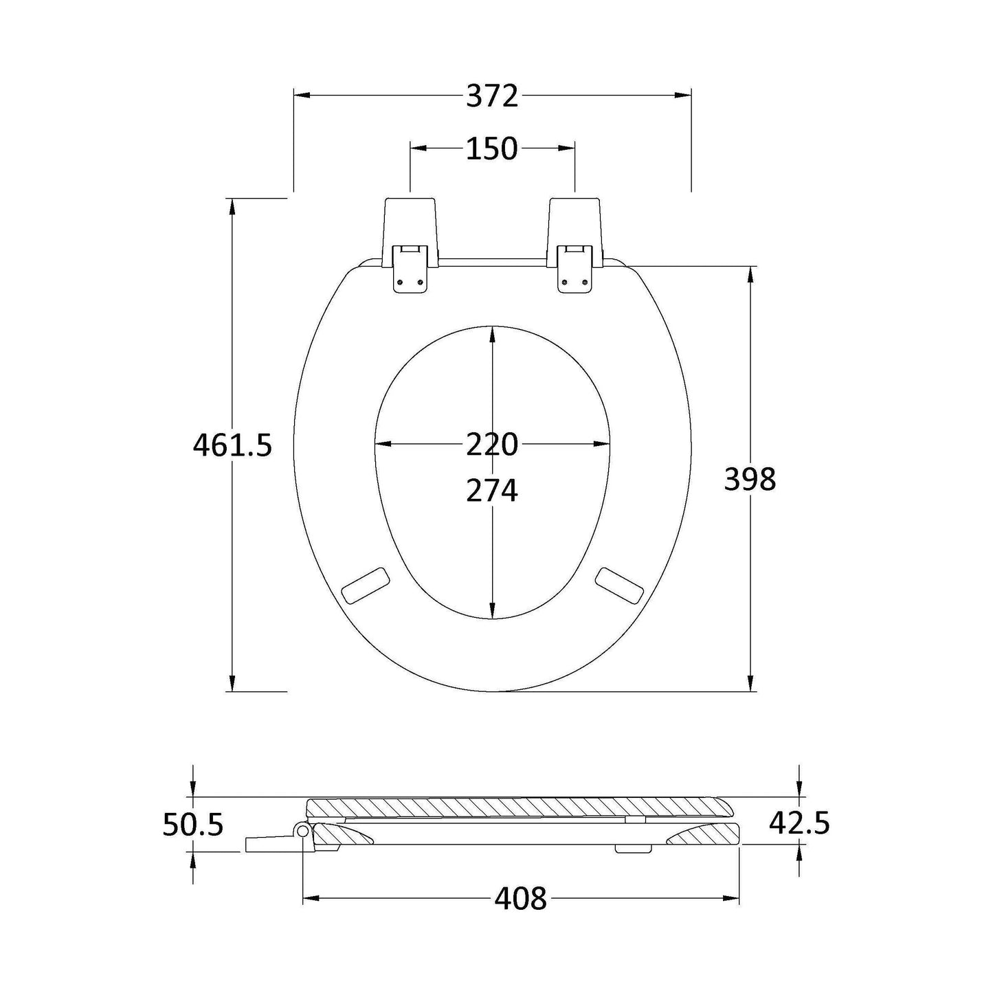 [BCTS303] Traditional Wooden Bottom Fix with Plastic Hinges - White - Technical Drawing