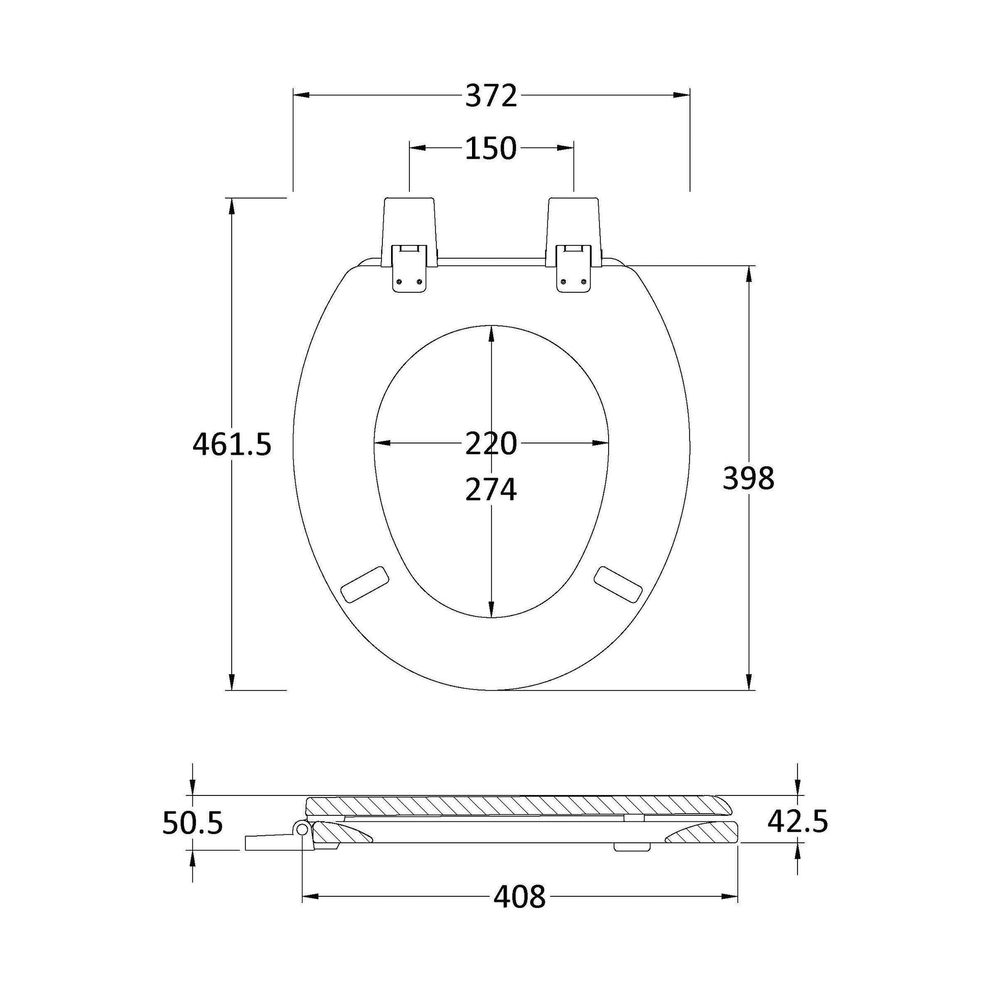 [BCTS303] Traditional Wooden Bottom Fix with Plastic Hinges - White - Technical Drawing