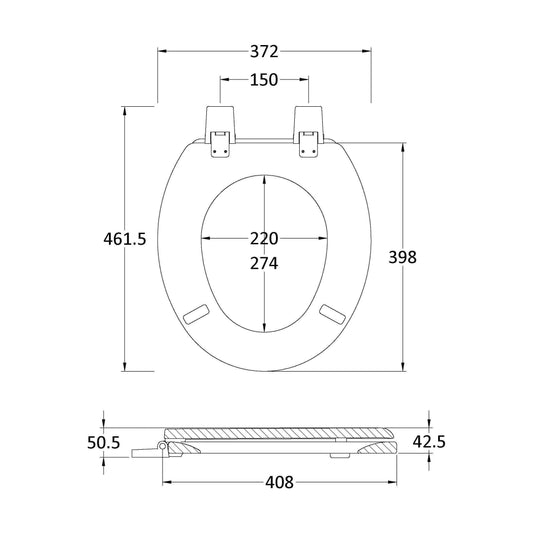 [BCTS303] Traditional Wooden Bottom Fix with Plastic Hinges - White - Technical Drawing