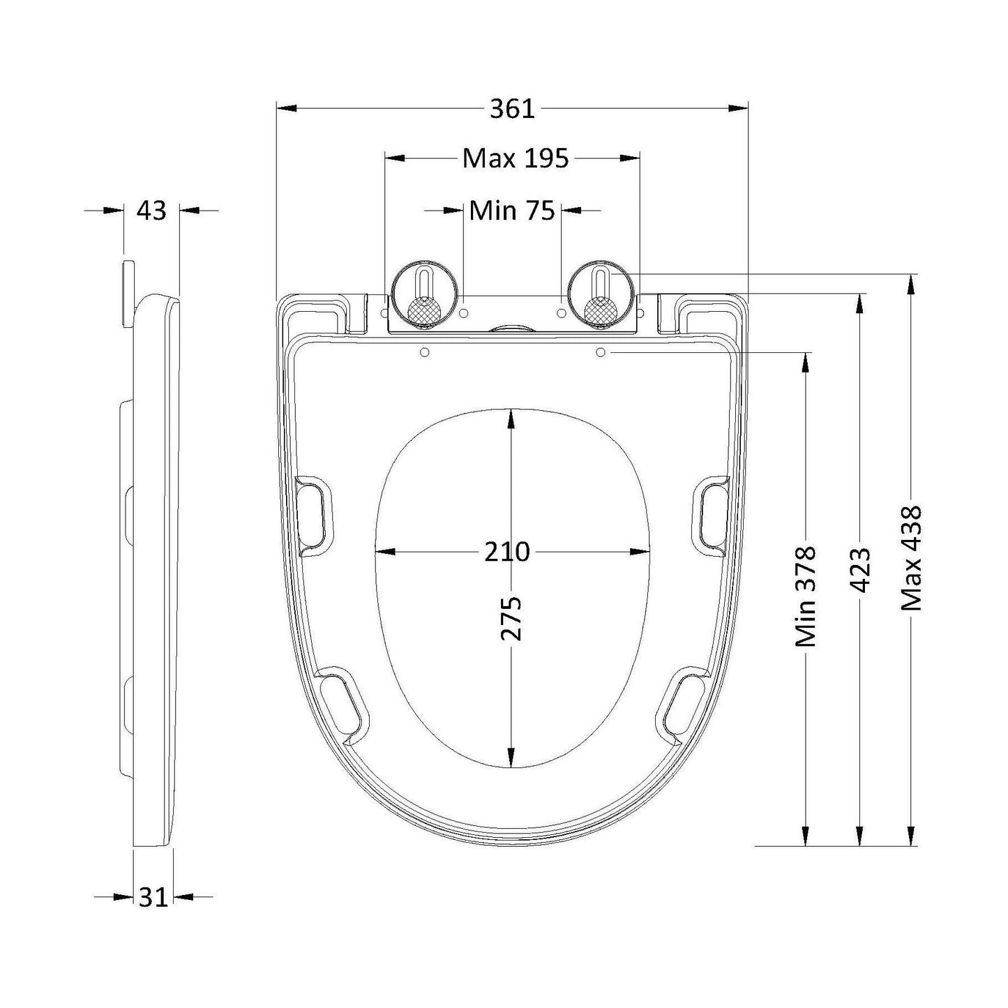 [BCTS399] Round Wrapover S/C Toilet Seat (Urea) - Technical Drawing