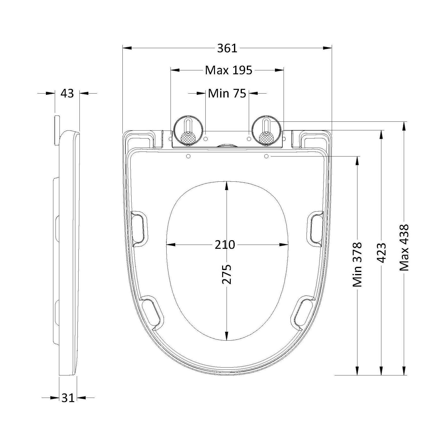 [BCTS399] Round Wrapover S/C Toilet Seat (Urea) - Technical Drawing