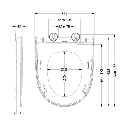 [BCTS399] Round Wrapover S/C Toilet Seat (Urea) - Technical Drawing