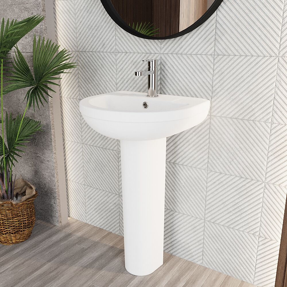 [BCVI002] Copmere Modern White Round Bathroom Basin with Choice of Pedestal - 500mm - Lifestyle 3