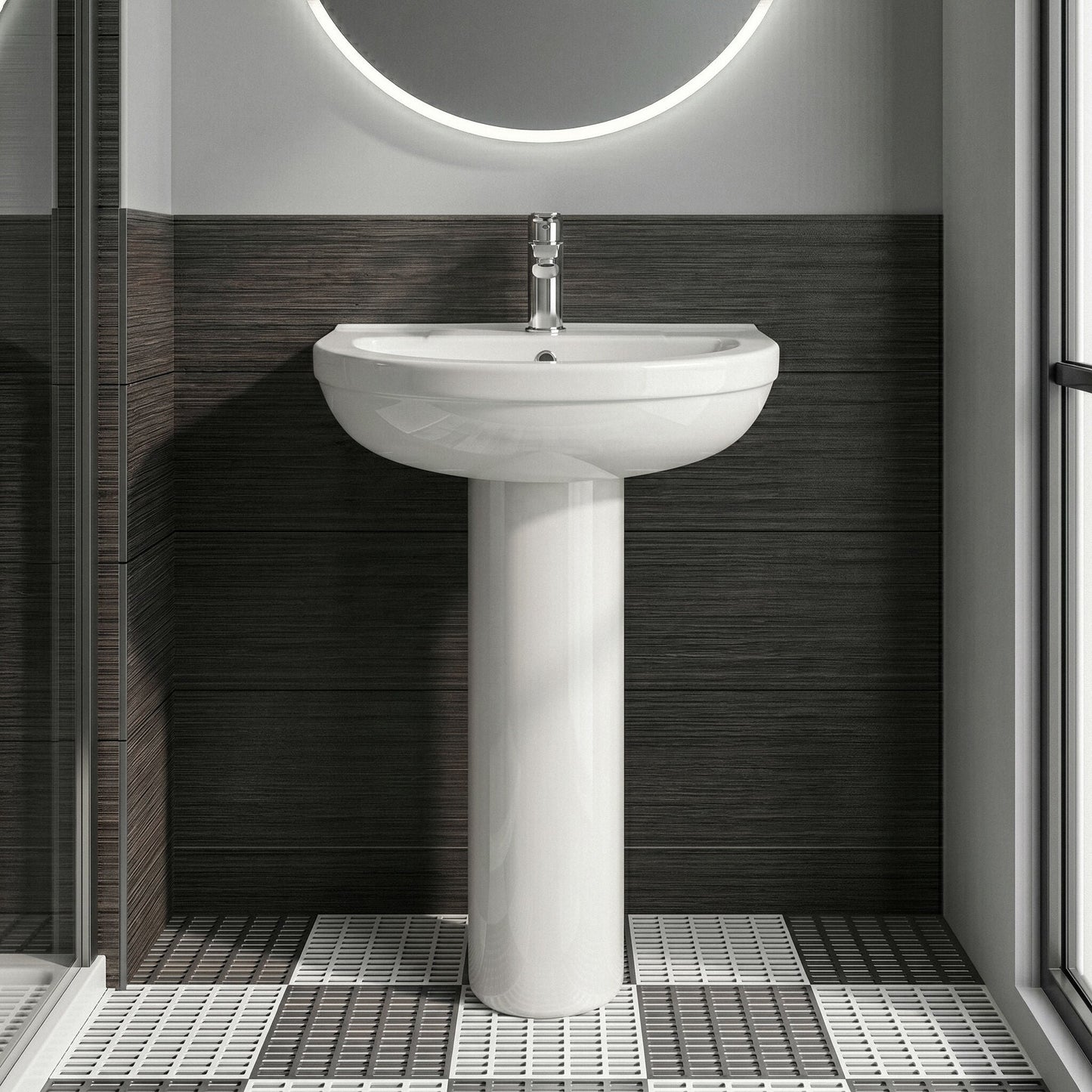 [BCVI002] Copmere Modern White Round Bathroom Basin with Choice of Pedestal - 500mm - Silo