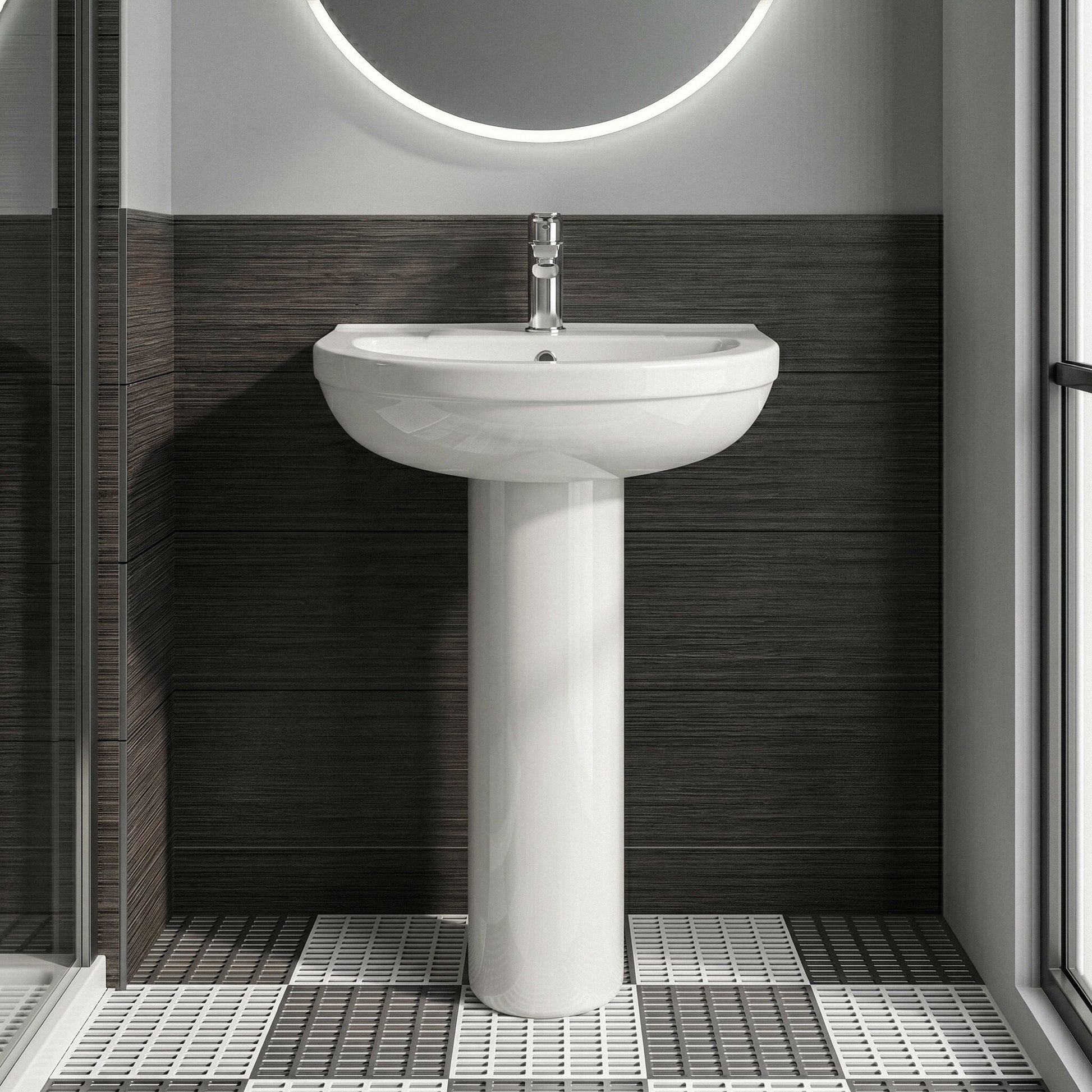 [BCVI002] Copmere Modern White Round Bathroom Basin with Choice of Pedestal - 500mm - Silo