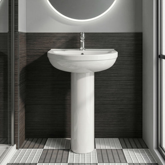 [BCVI002] Copmere Modern White Round Bathroom Basin with Choice of Pedestal - 500mm - Silo