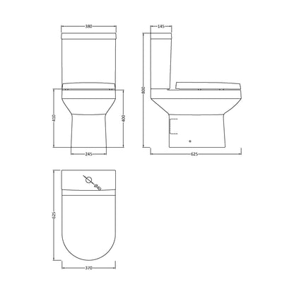 [BCVI003] Copmere Modern White Semi-Flush to Wall Bathroom Toilet Pan & Cistern - 380mm - Technical Drawing