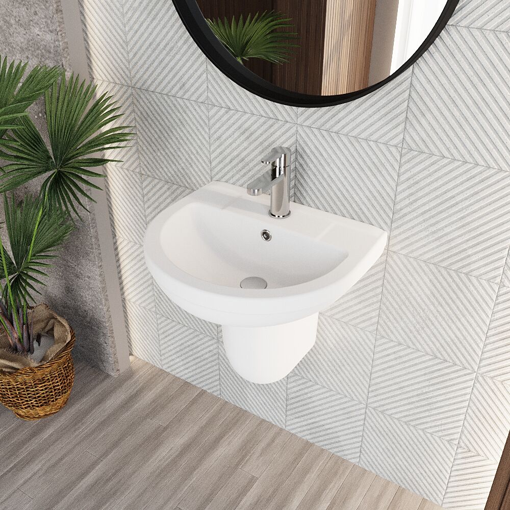 [BCVI004] Copmere Modern White Round Bathroom Basin with Choice of Pedestal - 500mm - Lifestyle 2