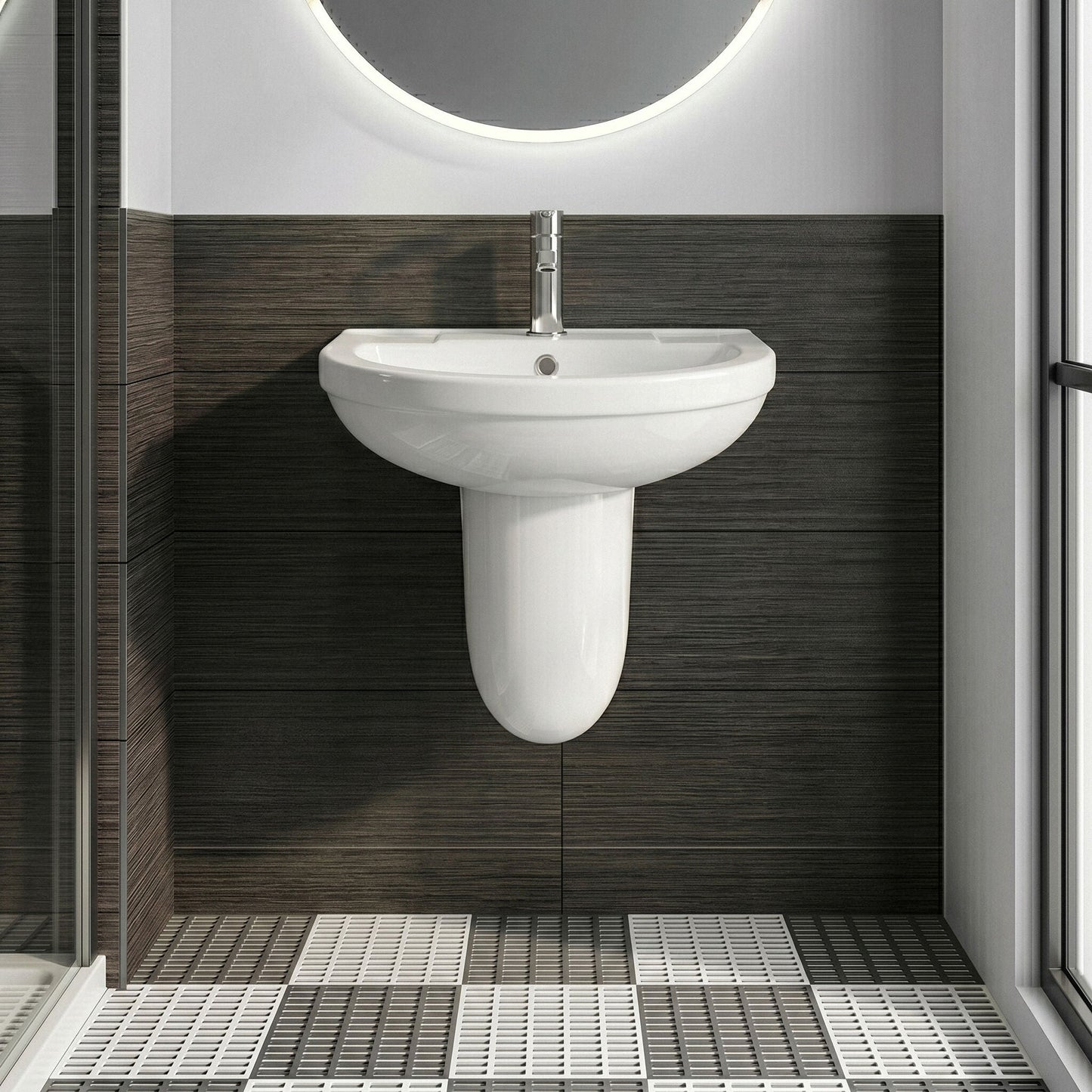 [BCVI004] Copmere Modern White Round Bathroom Basin with Choice of Pedestal - 500mm - Silo